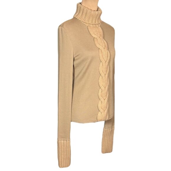 Authentic CELINE 100% Cashmere Sweater Sz L Camel Turtleneck Slim Fit Luxury - Picture 4 of 9